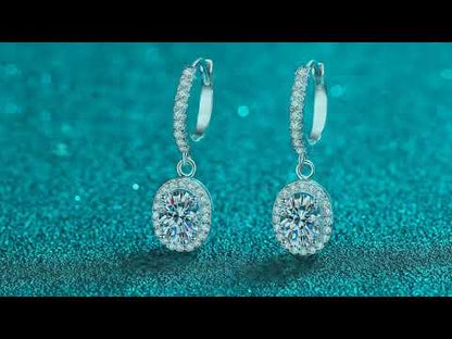 Oval Cut Halo 1 Carat Moissanite Diamond S925 Pave Leverback Drop Earrings