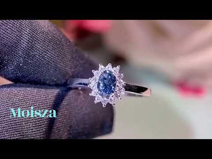 Princess Diana Oval Cut Sapphire Halo 0.5 Carat Moissanite S925 Engagement Ring