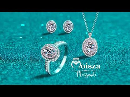 Oval Cut Pink Double Halo 0.5 / 1 Carat Moissanite 4-Piece S925 Jewelry Set (Ring, Earrings, Necklace)
