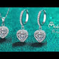 Heart-Shaped Halo 1 Carat Moissanite 3-Piece S925 Jewelry Set (Drop Earrings and Necklace)