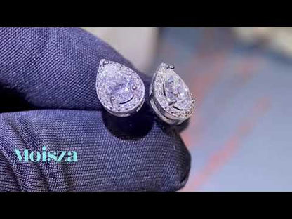Pear Cut Halo 1 Carat Moissanite Diamond S925 Stud Earrings