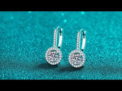 Round Cut Halo 0.5 Carat Moissanite Diamond  S925 Pave Leverback Earrings