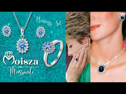 Princess Diana Oval Cut Sapphire Halo 0.5 / 1 Carat Moissanite 4-Piece S925 Jewelry Set (Ring, Earrings, Necklace)