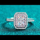 Anillo de compromiso S925 de diamante moissanita de 1 quilate con halo doble rosa pavé de talla esmeralda/radiante 