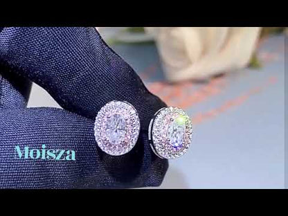 Oval Cut Pink Double Halo 0.5 Carat Moissanite Diamond S925 Stud Earrings