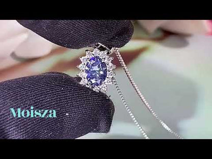 Princess Diana Oval Cut Sapphire Halo 1 Carat Moissanite Diamond S925 Pendant Necklace