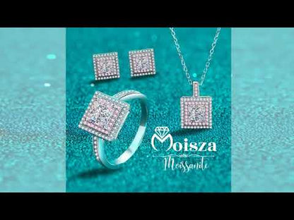 Princess Cut Pink Double Halo 0.6 / 1 Carat Moissanite 4-Piece S925 Jewelry Set (Ring, Earrings, Necklace)