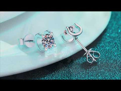U-Shaped Set Round Cut 4-Prong Solitaire 0.5/1 Carat Moissanite  S925 Stud Earrings