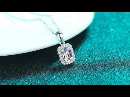 Emerald / Radiant Cut Halo 1 Carat Moissanite Pendant S925 Necklace