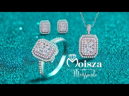 Emerald/Radiant Cut Pink Double Halo 0.5 / 1 Carat Moissanite 4-Piece S925 Jewelry Set (Ring, Earrings, Necklace)