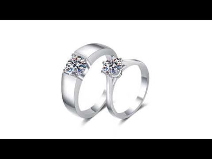 Fantastic Round Solitaire 0.5 - 1.5 Carat Moissanite S925 Wedding Set as Couple Rings or Promise Rings (Adjustable size available)