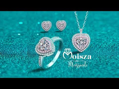 Heart-Shaped Pink Double Halo 0.5 / 1 Carat Moissanite 4-Piece S925 Jewelry Set (Ring, Earrings, Necklace)