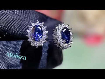 Princess Diana Oval Cut Sapphire Halo 0.5 Carat Moissanite S925 Stud Earrings