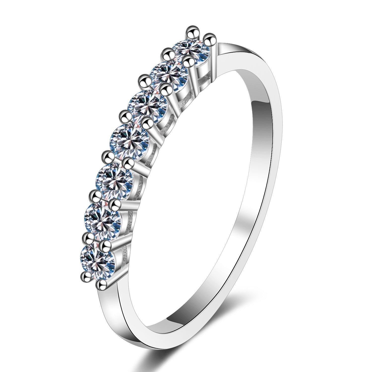 Engagement Ring, Wedding Ring, Promise Ring, Gift for Her, Gift for Women, Gift for Mother, Mom, Mum, Valentine’s Day, Mother’s Day, Stackable S925 Seven-stone Moissanite Diamond Eternity Band with Certificate, Gift for Girl, Girlfriend