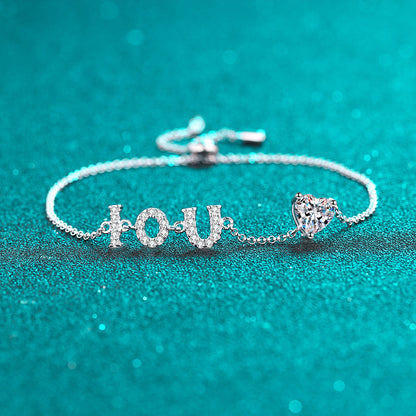 Heart-Shaped Solitaire S925 Platinum Plated Moissanite Bracelet, heart shape, Gift for Her, Gift for Girlfriend, girl, gift for lover, wife, Gift for Women, Gift for Mother, Mom, Mum, Valentine’s Day, Mother’s Day, Birthday, anniversary, graduation day, Sterling Silver, GRA Certificate, gift box