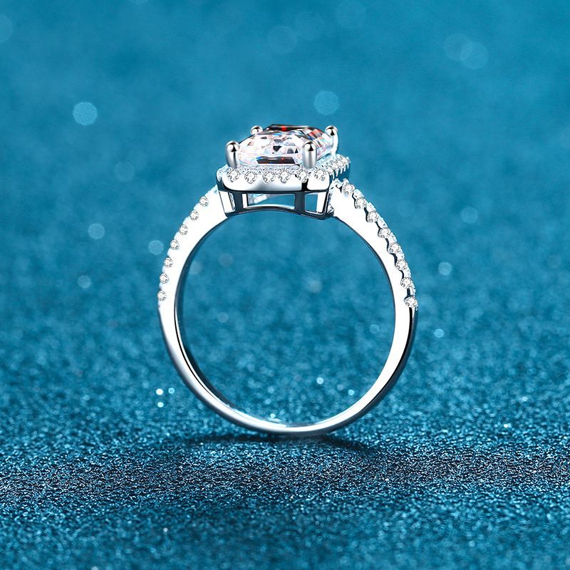 Athena Pavé Halo Emerald/Radiant Moissanite Engagement Ring — Moisza