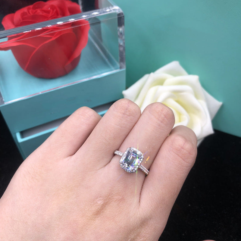Athena Pavé Halo Emerald/Radiant Moissanite Engagement Ring — Moisza