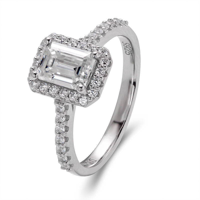 Athena Pavé Halo Emerald/Radiant Moissanite Engagement Ring — Moisza