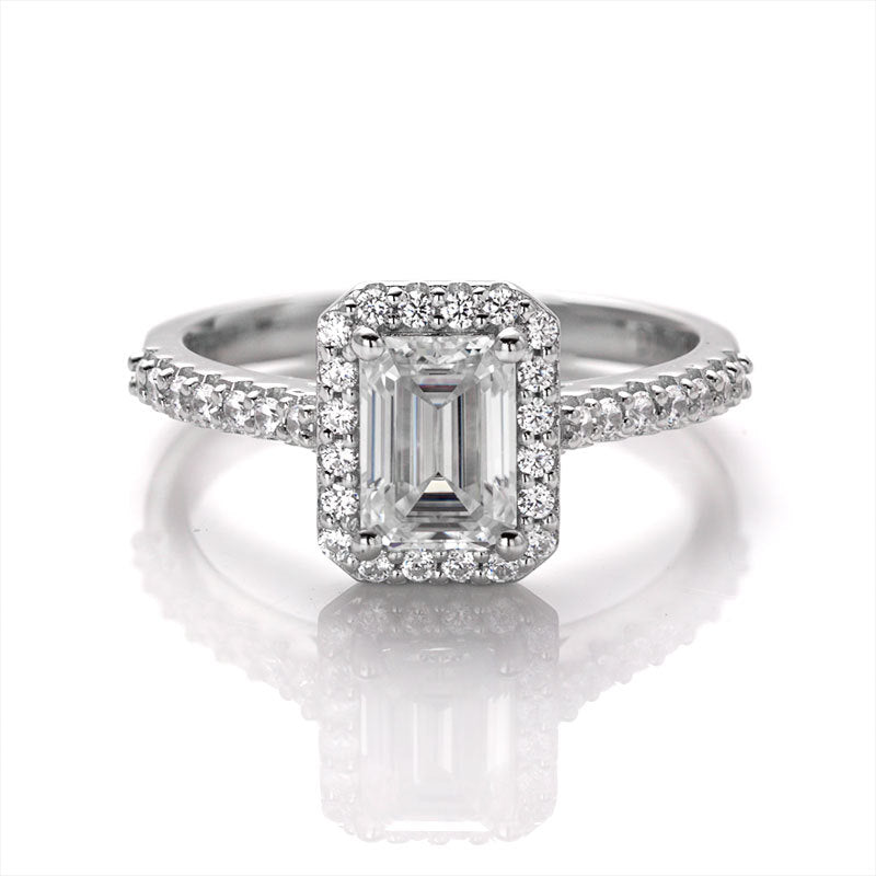 Athena Pavé Halo Emerald/Radiant Moissanite Engagement Ring — Moisza