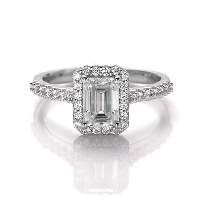 Athena Pavé Halo Emerald/Radiant Moissanite Engagement Ring — Moisza