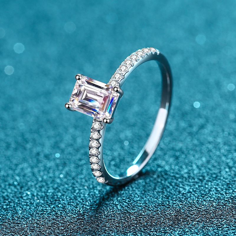 Athena Pavé Solitaire Emerald/Radiant Moissanite Engagement Ring — Moisza