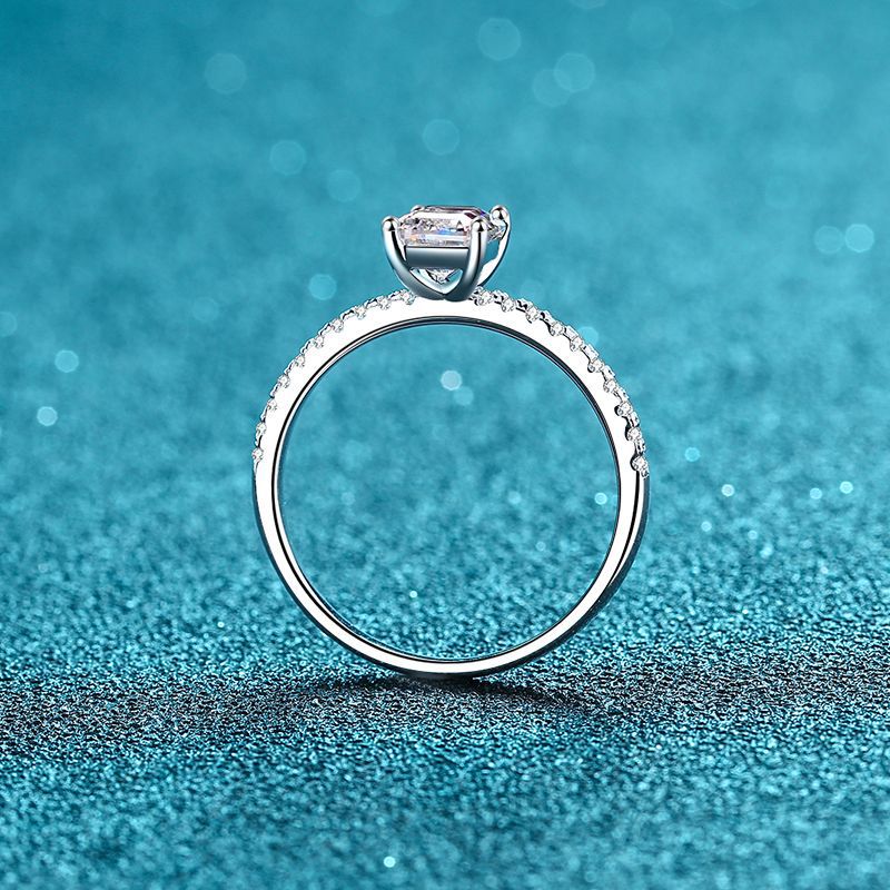 Athena Pavé Solitaire Emerald/Radiant Moissanite Engagement Ring — Moisza
