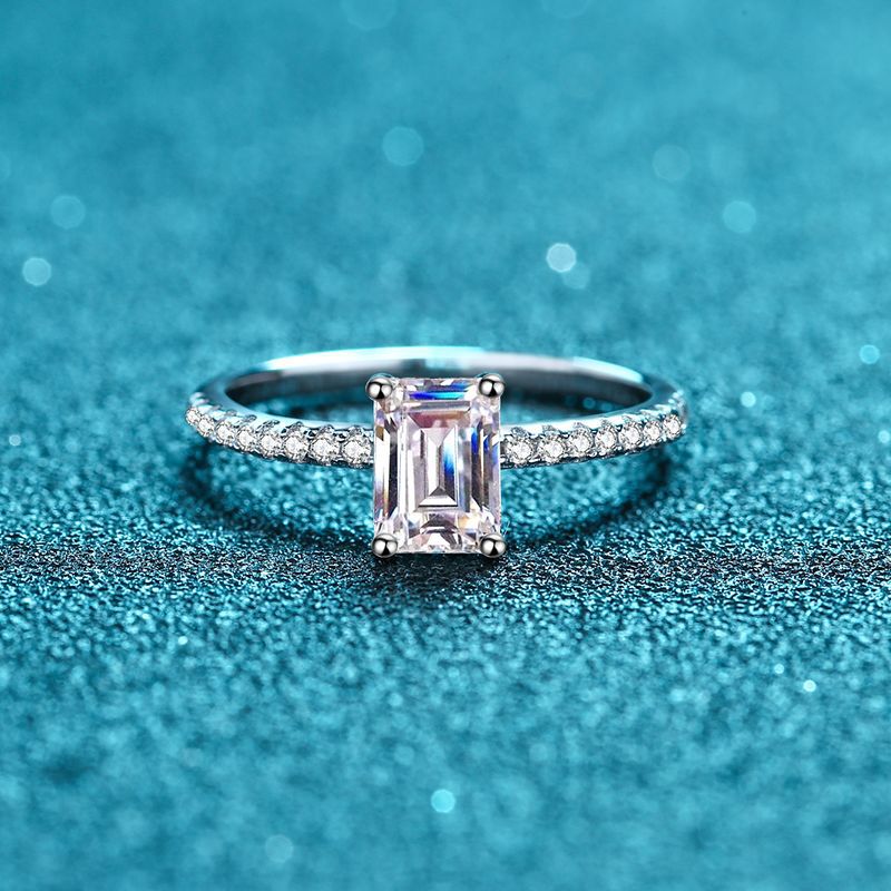 Athena Pavé Solitaire Emerald/Radiant Moissanite Engagement Ring — Moisza