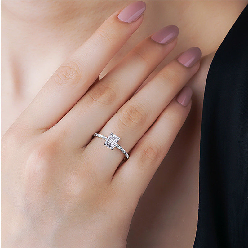 Athena Pavé Solitaire Emerald/Radiant Moissanite Engagement Ring — Moisza