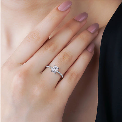Athena Pavé Solitaire Emerald/Radiant Moissanite Engagement Ring — Moisza
