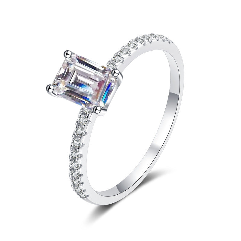 Athena Pavé Solitaire Emerald/Radiant Moissanite Engagement Ring — Moisza