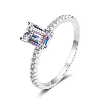 Athena Pavé Solitaire Emerald/Radiant Moissanite Engagement Ring — Moisza