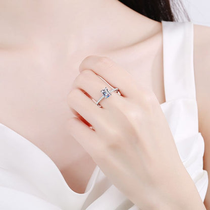Athena Pavé Solitaire Emerald/Radiant Moissanite Engagement Ring — Moisza