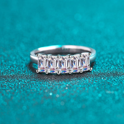 Athena Five-Stone Emerald/Radiant 2.5 Carat Total Weight Moissanite Wedding Band — Moisza