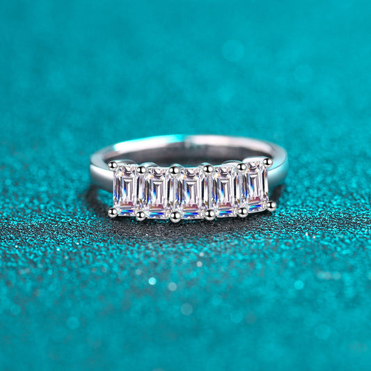 Athena Five-Stone Emerald/Radiant 2.5 Carat Total Weight Moissanite Wedding Band — Moisza