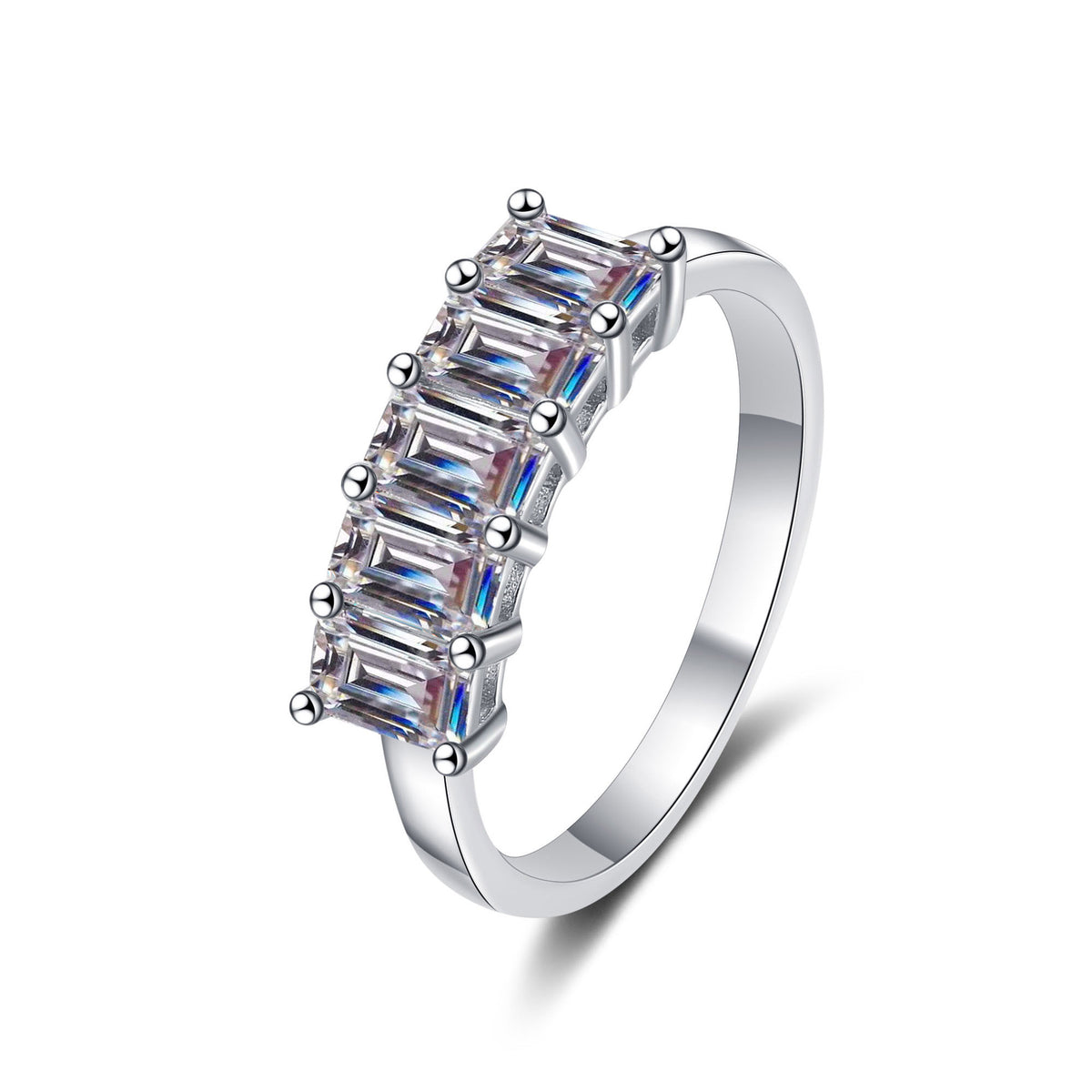 Athena Five-Stone Emerald/Radiant 2.5 Carat Total Weight Moissanite Wedding Band — Moisza