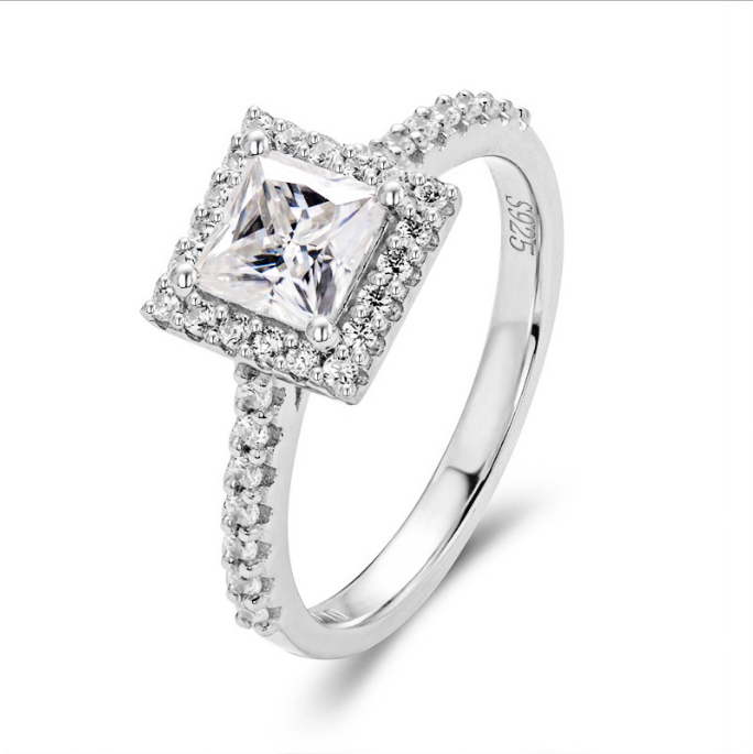 Diana Pavé Halo Princess 1 Carat Moissanite Engagement Ring — Moisza