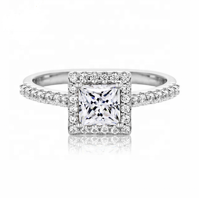 Diana Pavé Halo Princess 1 Carat Moissanite Engagement Ring — Moisza