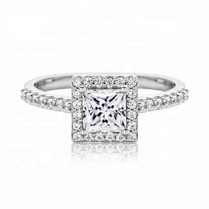 Diana Pavé Halo Princess 1 Carat Moissanite Engagement Ring — Moisza