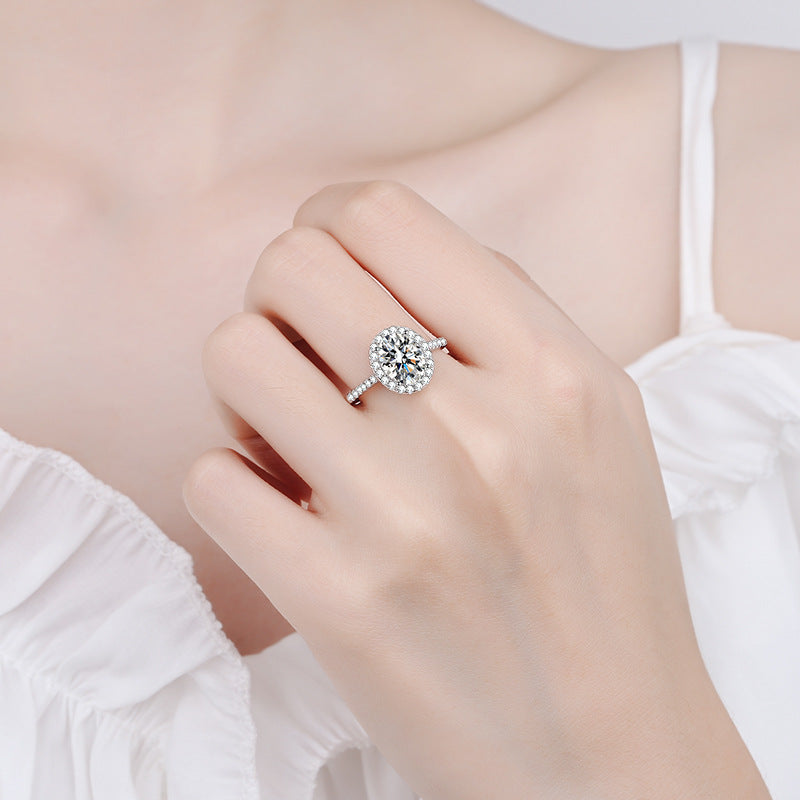 Gaia Pavé Halo Oval Moissanite Engagement Ring — Moisza