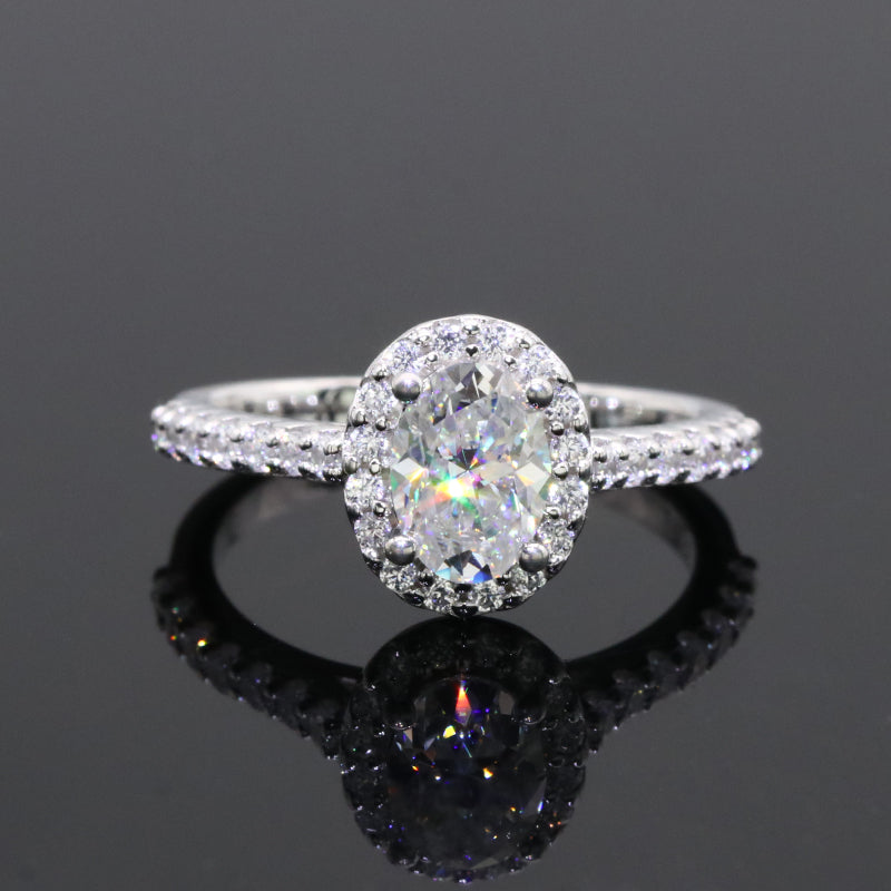 Gaia Pavé Halo Oval Moissanite Engagement Ring — Moisza