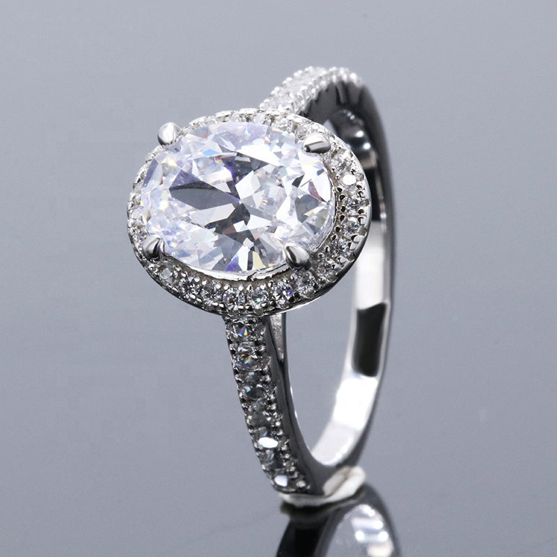 Gaia Pavé Halo Oval Moissanite Engagement Ring — Moisza