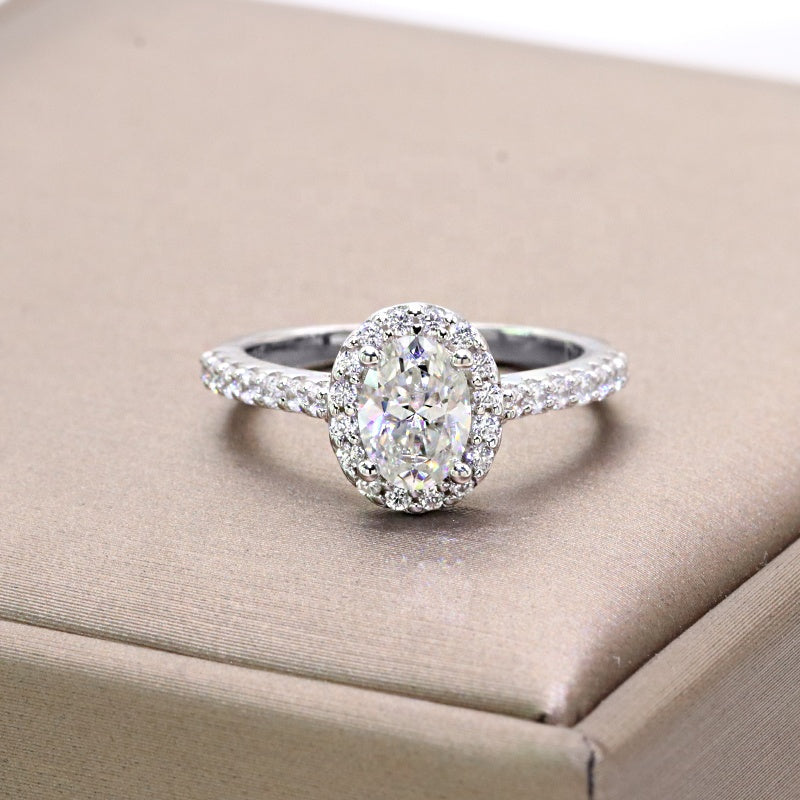 Gaia Pavé Halo Oval Moissanite Engagement Ring — Moisza
