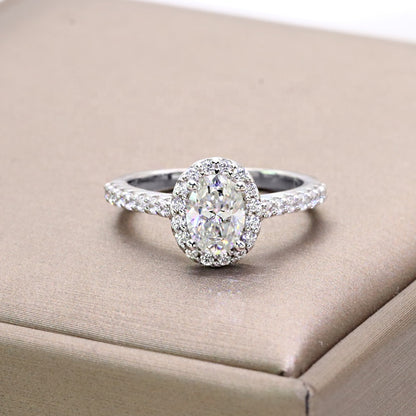 Gaia Pavé Halo Oval Moissanite Engagement Ring — Moisza