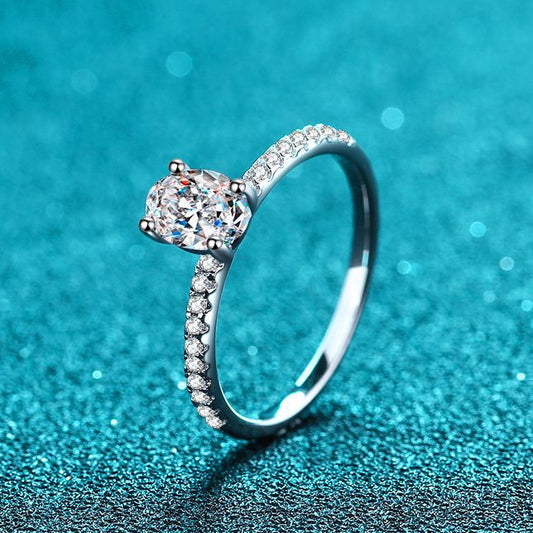 Gaia Pavé Solitaire Oval Moissanite Engagement Ring — Moisza