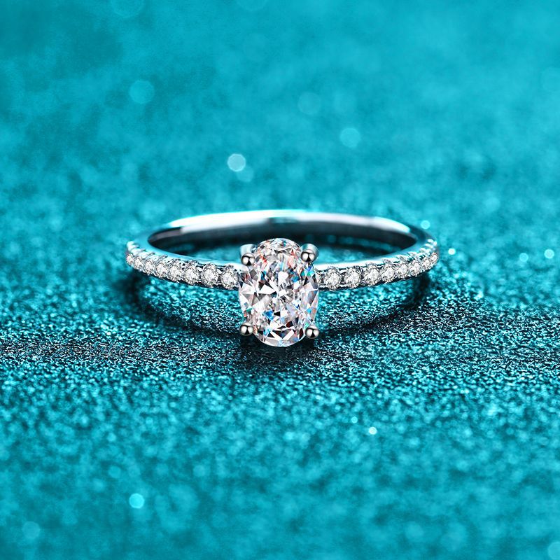 Gaia Pavé Solitaire Oval Moissanite Engagement Ring — Moisza