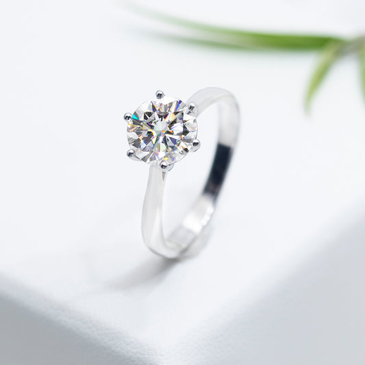 Round Solitaire Engagement Ring 0.5ct S925 White Gold Plated VVS White D Color Moissanite, Wedding Day, Gift for Her, Gift for Girlfriend, girl, Gift for Women, Gift for Mother, for wife, Valentine’s Day, Mother’s Day, Birthday, Jewelry Set, Necklace, Bracelet, 