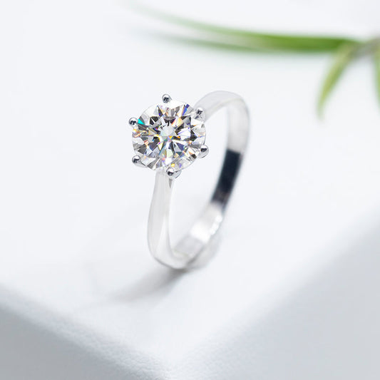Round Solitaire Engagement Ring 0.5ct S925 White Gold Plated VVS White D Color Moissanite, Wedding Day, Gift for Her, Gift for Girlfriend, girl, Gift for Women, Gift for Mother, for wife, Valentine’s Day, Mother’s Day, Birthday, Jewelry Set
