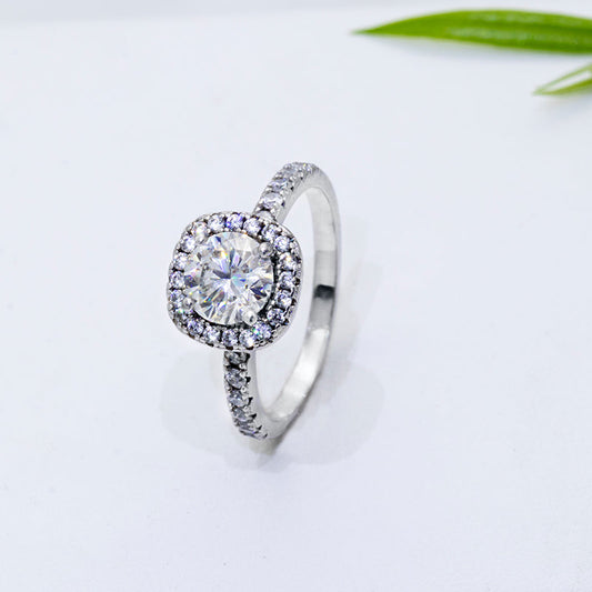 Square Halo Moissanite ring, Wedding Day, bracelet, earrings, necklace, Engagement Ring, Wedding Ring, Promise Ring, Gift for Her, Gift for Girlfriend, girl, Gift for Women, Gift for Mother, for wife, Valentine’s Day, Mother’s Day,  Classic Cluster 0.5ct