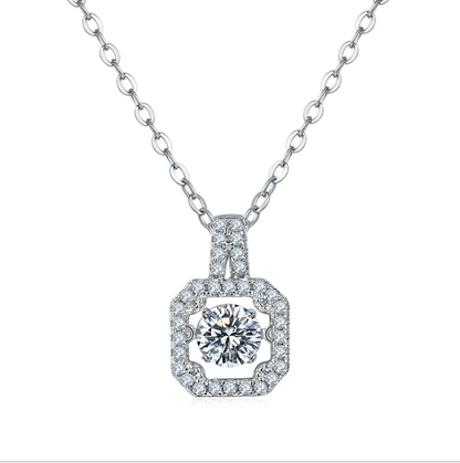Dancing Necklace Moissanite, Gift for Her, Gift for Girlfriend, girl, Gift for Women, Gift for Mother, Mom, Mum, gift for wife, for lover, Birthday, Valentine’s Day, Mother’s Day, GRA Certificate, free gift box Square 0.5ct S925 D VVS Grade Moissanite
