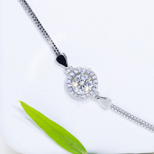 Round Halo 1ct 18k S925 White Gold Plated VVS White D Color Moissanite, Wedding Day, Gift for Her, Gift for Girlfriend, girl, Gift for Women, Gift for Mother, for wife, Valentine’s Day, Mother’s Day, Birthday, Bracelet